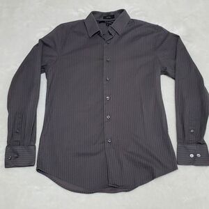 Brand Black fitted small dark gray black pinstripe dress shirt